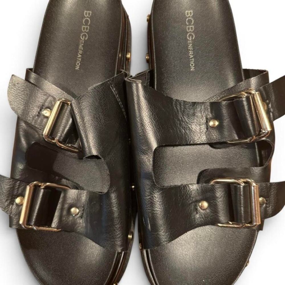 BCBGeneration Black Double Buckle Slide Sandals Women’s Size 10